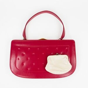 Dofan France Red Genuine Leather Top Handle Handbag with Coin Purse MCM vintage